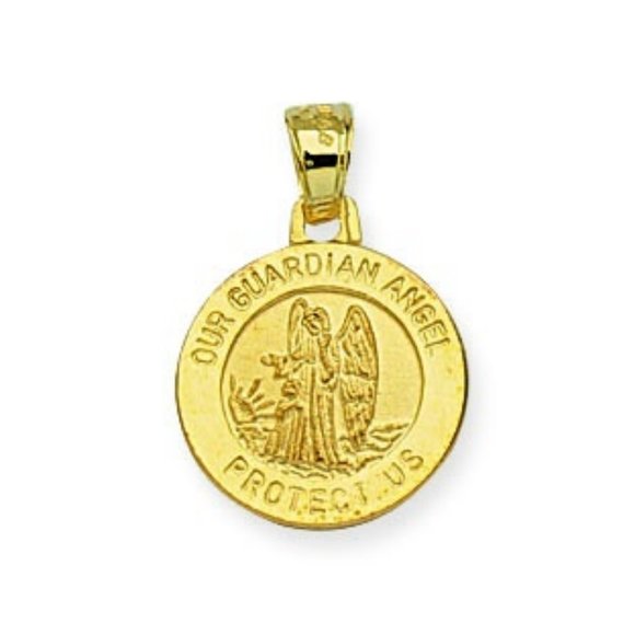 14K Solid Gold Small Guardian Angel Medal Pendant
